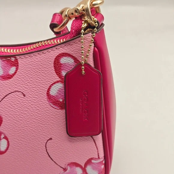 COACH Pink Cherry Print Shoulder Bag with Gold Hardware - Picture 5 of 8